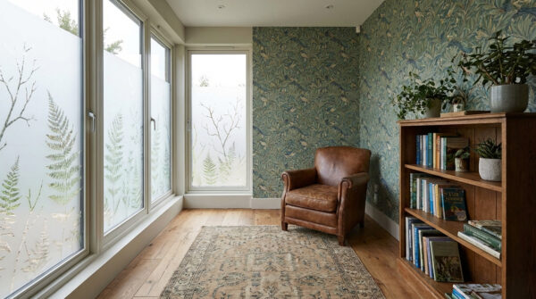 Hình ảnh sàn gỗ và giấy dán kính được kết hợp