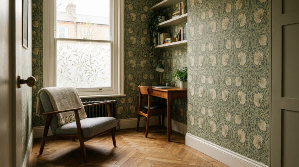 Sự kết hợp giữa sàn gỗ và giấy dán tường