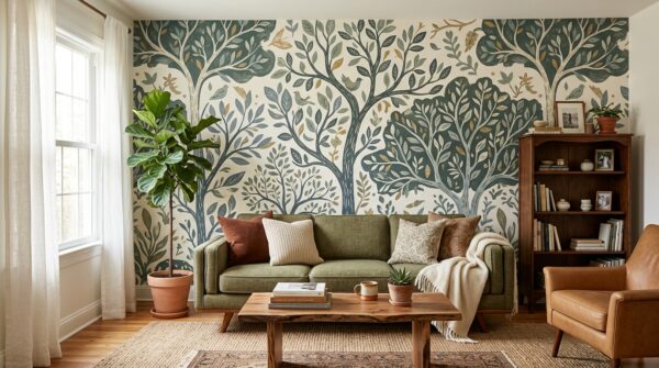 Giấy dán tường hình cây cho không gian