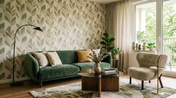 Giấy dán tường kết hợp cùng với nội thất