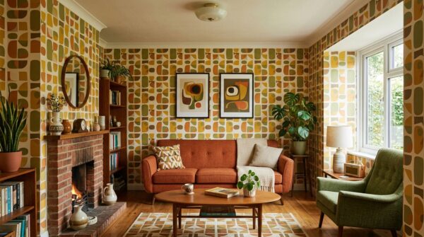 Hình ảnh giấy dán tường phòng khách retro