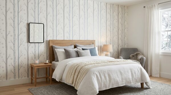 Mẫu giấy dán tường cho phòng ngủ vào mùa đông