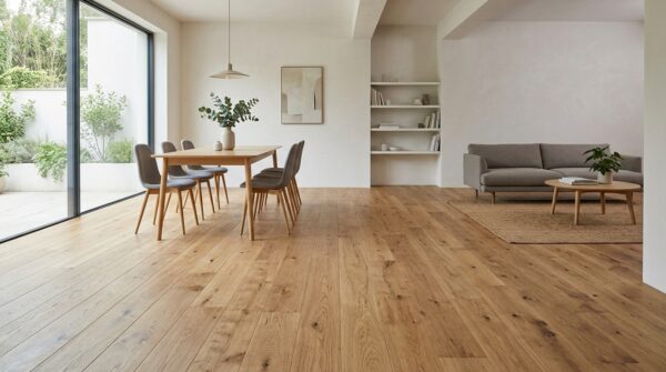 Hình ảnh sàn gỗ công nghiệp nổi bật trong không gian phòng khách