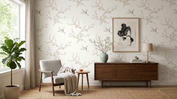 Hình ảnh không gian được trang trí bằng giấy dán tường