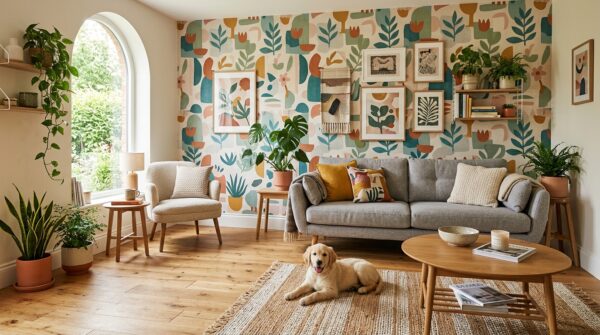 Hình ảnh phòng khách được trang trí giấy dán tường hiệu quả