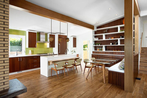 Hình ảnh sàn gỗ công nghiệp kết hợp với nội thất