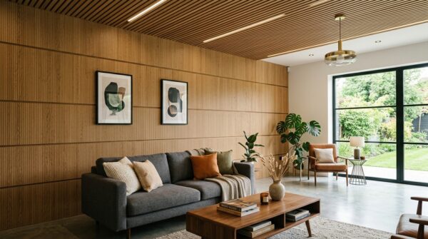 Mẫu ốp tường gỗ hiện đại cho phòng khách