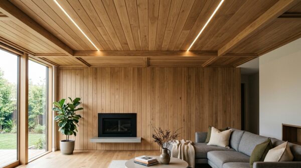 Ốp tường và kết hợp ốp trần gỗ hài hòa