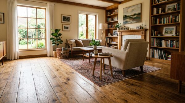 Hình ảnh sàn gỗ kết hợp với nội thất phù hợp