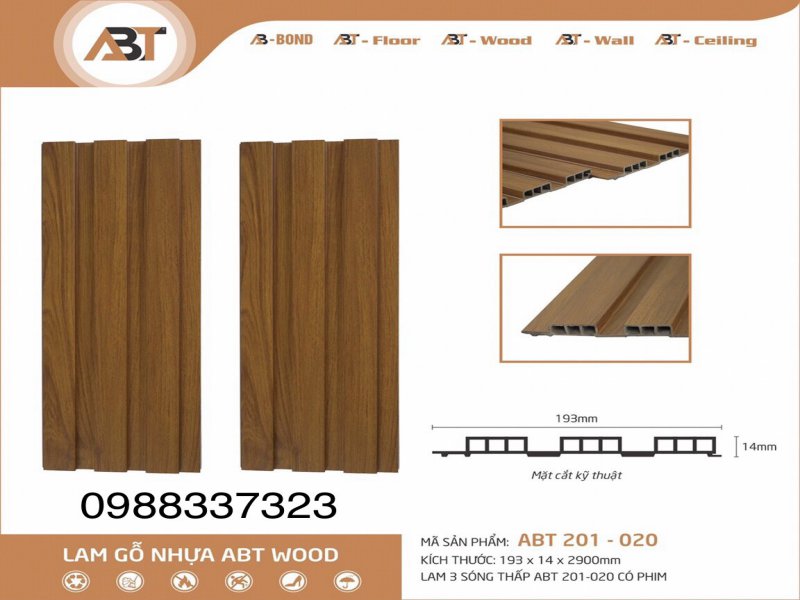 Tấm ốp tường lam sóng gỗ nhựa ABT 201-020